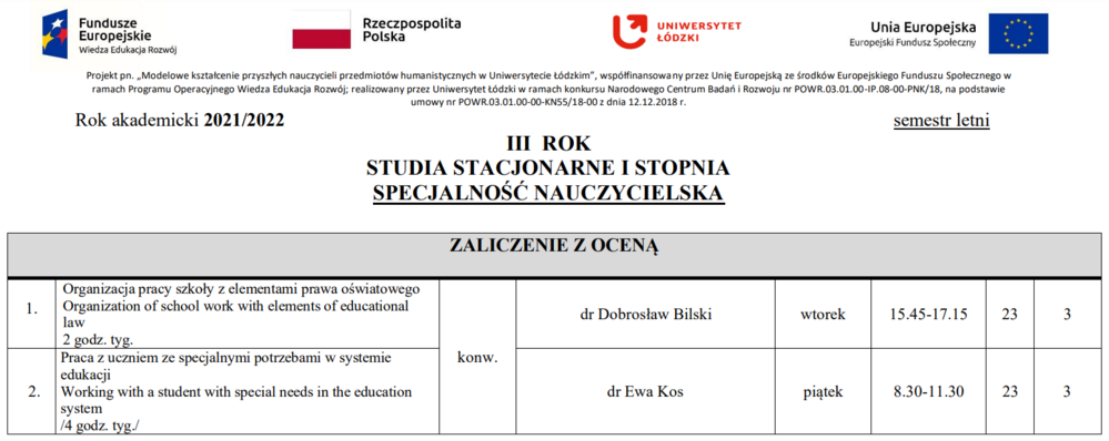 Nauczycielska trzeci rok pierwszy stopień