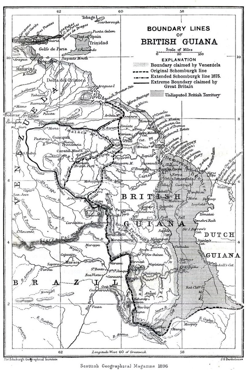 A map of the borders between Venezuela and Guyana from 1896